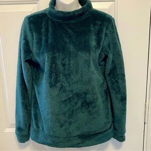 Talbots Sweater Womens Sz MP Green Mock Neck Long Sleeve FleeceCozy Teddy Shirt